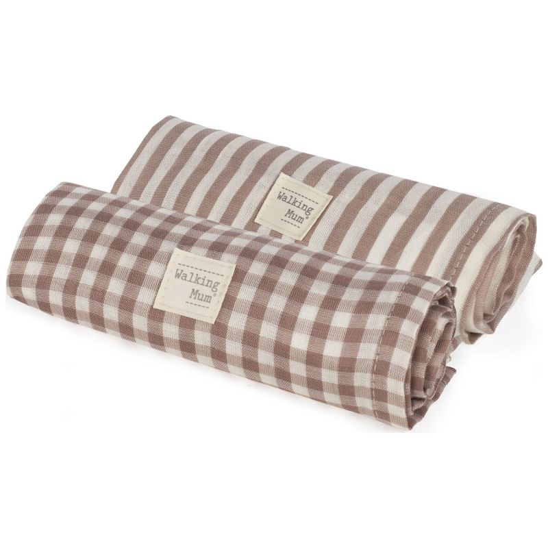 Set 2 langes Praliné Vichy Rayures Moka (70x70 cm) Walking Mum Produit 1